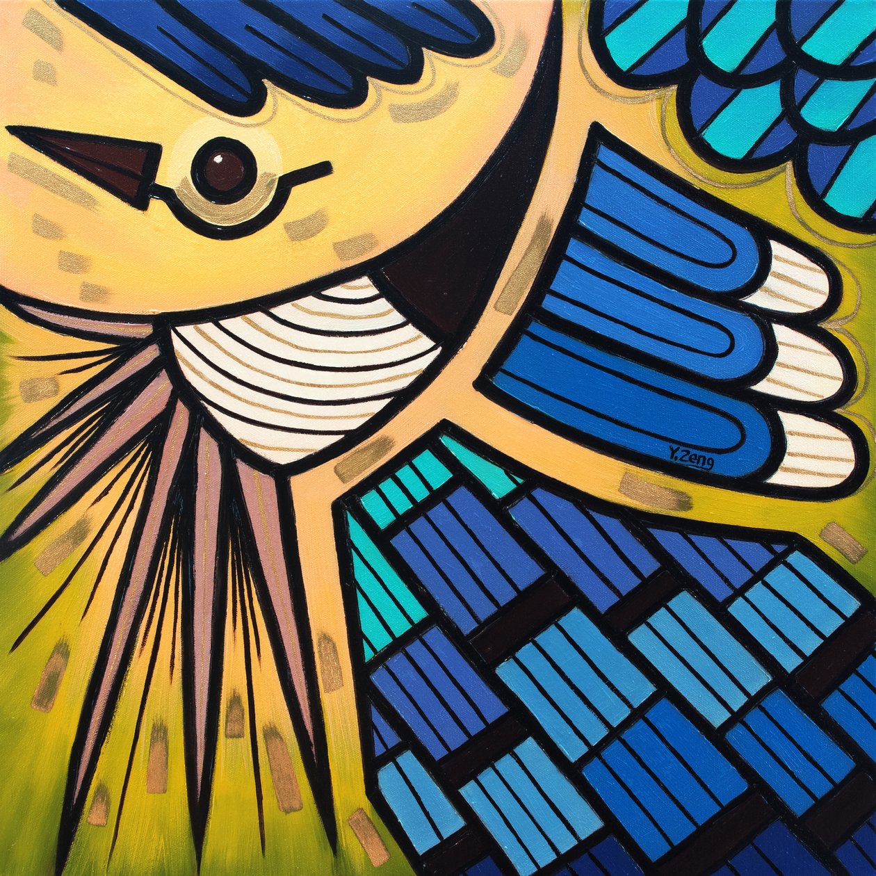 Backyard bird Blue jay, 2023 (olja på duk, panel) av Yue Zeng
