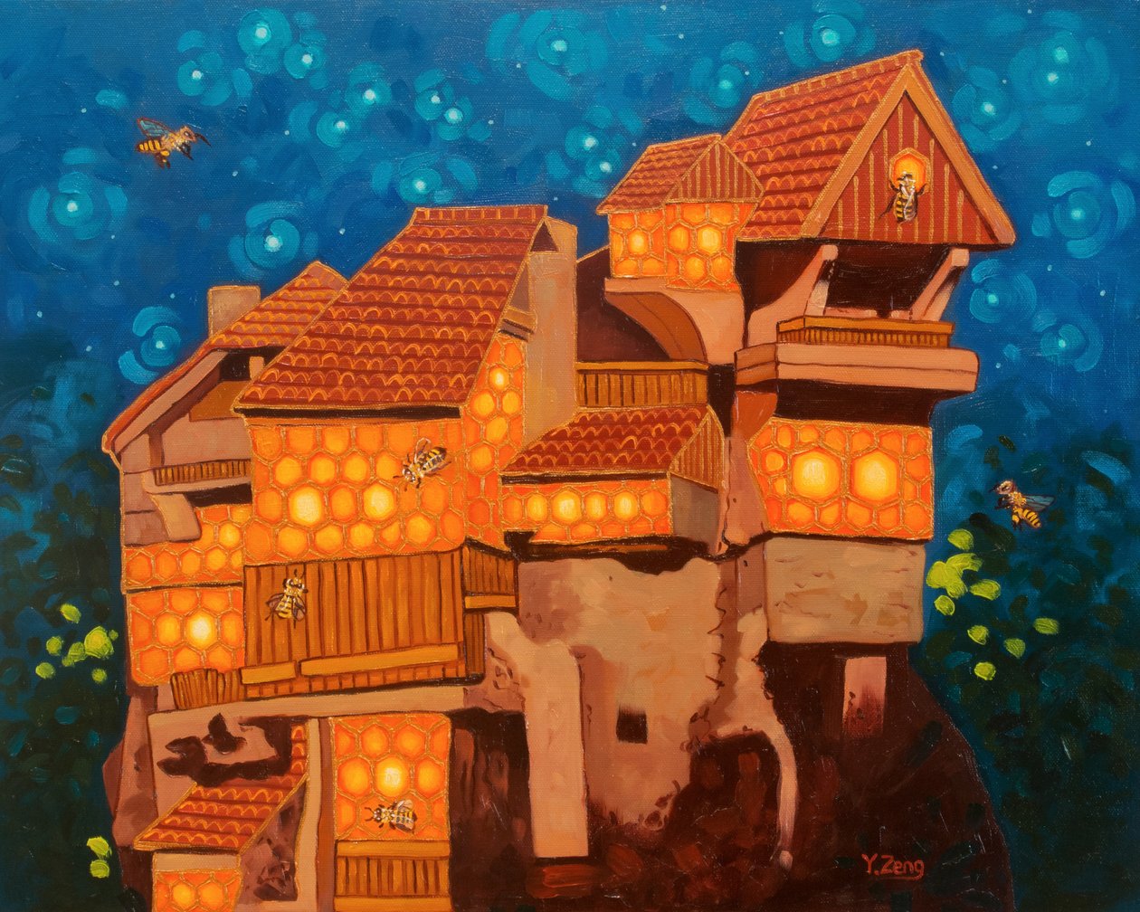 Bee house, 2023 (olja på duk) av Yue Zeng