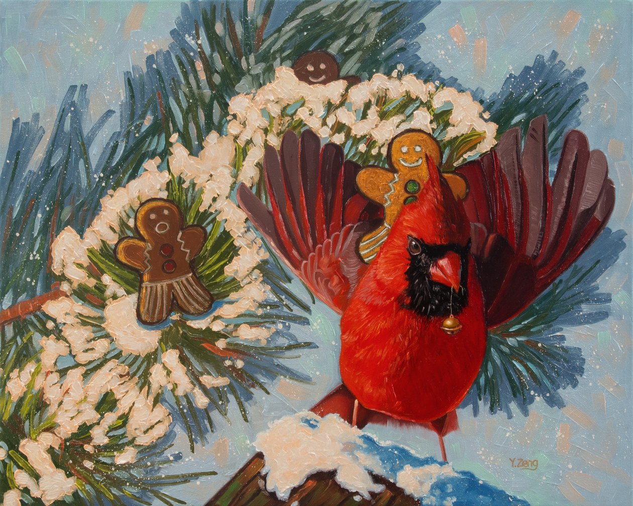 Cardinal ride, 2023 (olja på duk) av Yue Zeng