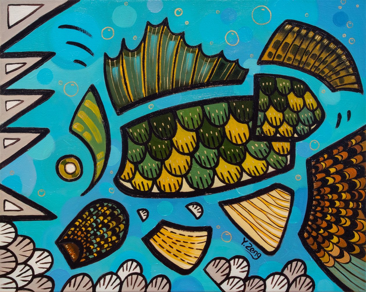 Sötvattensfisken Walleye, 2023 (olja på duk) av Yue Zeng