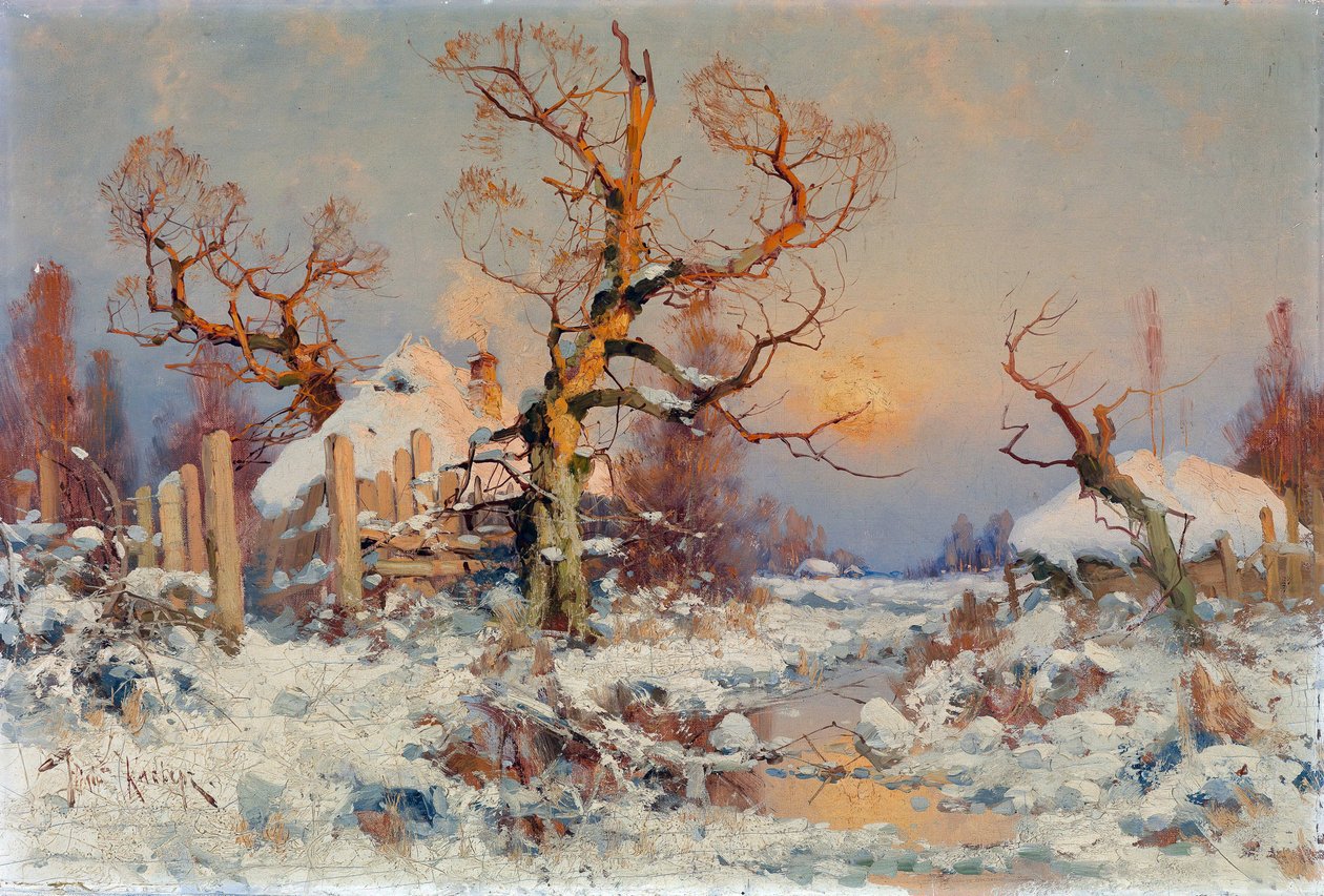 Vinterlandskap i kvällssolen. Målning av Juli Julievich (Julius) von Klever (1850-1924), olja på duk, sent 1800-tidigt 1900-tal. Rysk konst, realism. Privat samling. av Yuly Klever