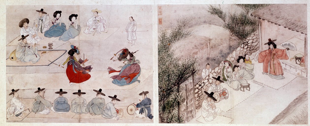 Art coreen: kvinnors stridsscen i det dagliga livet. Tryck av Sin Yun Bok (eller Hyewon gjorde 1758). 1700- eller 1800-talet. Hyung Pil Chun Collection av Yun bok Sin