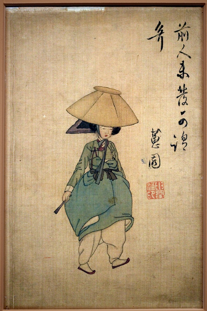 Ung kvinna. Målning av Shin Yunbok (ca 1758-1813), bläck på papper av Yunbok Shin