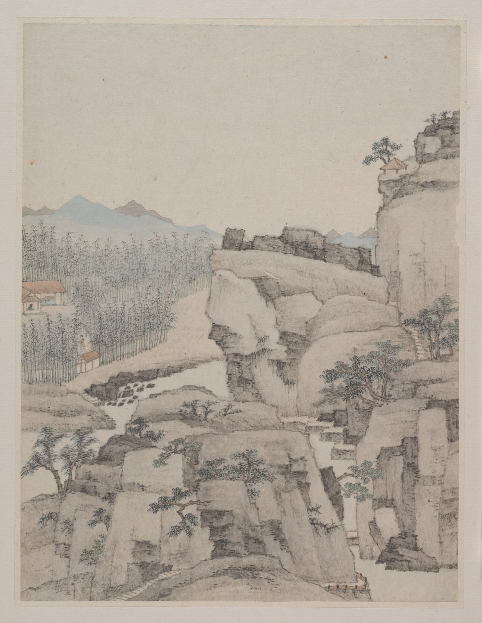 Landskap, daterad 1668 (album med åtta målningar; bläck och färg på papper) av Yuncong Xiao