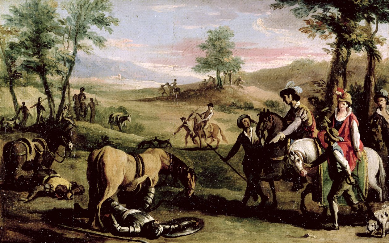 Don Quijote faller av sin häst framför hertigarna (par 82436) av Zacarias Gonzalez Velazquez