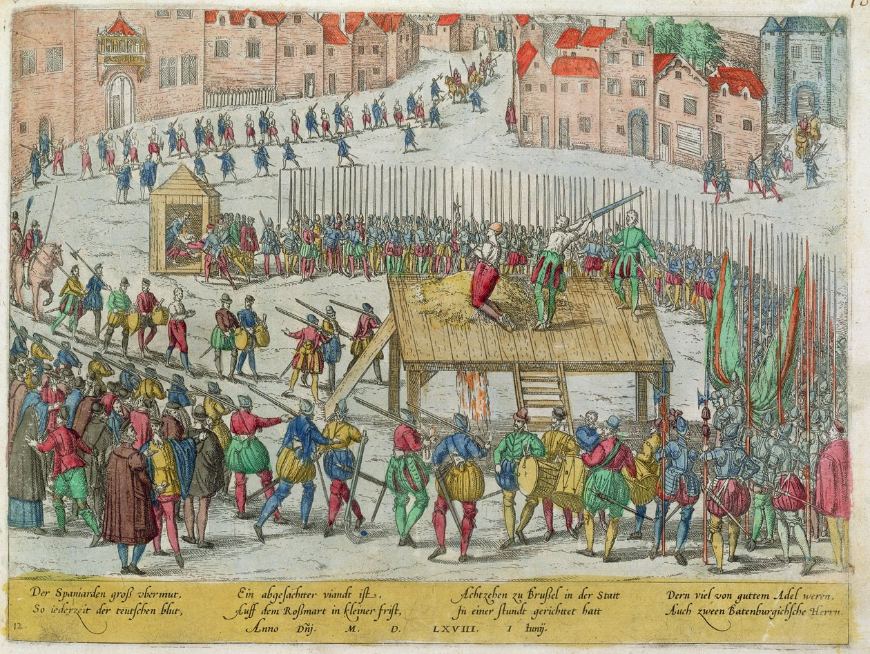 Avrättningen av tjugo ädla ledare inklusive grevarna Egmont och Horn av hertigen av Alva i Bryssel av Zacharias (school of) Dolendo