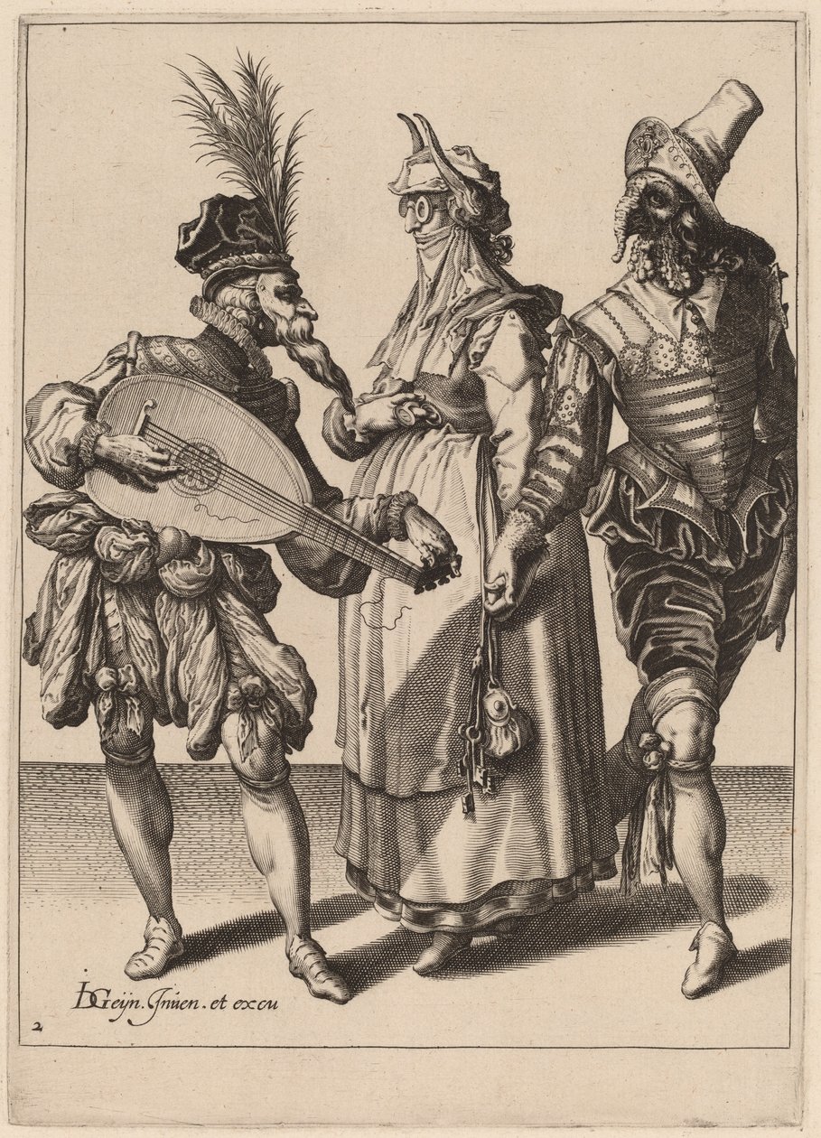 Ett par tilltalade av en lutspelare av Zacharias Dolendo after Jacques de Gheyn II