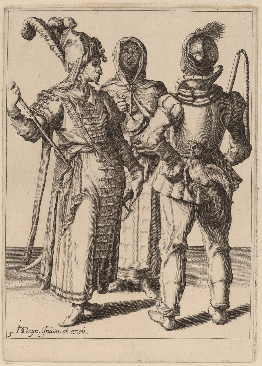 En grandee, en bonde och en beslöjad kvinna av Zacharias Dolendo after Jacques de Gheyn II