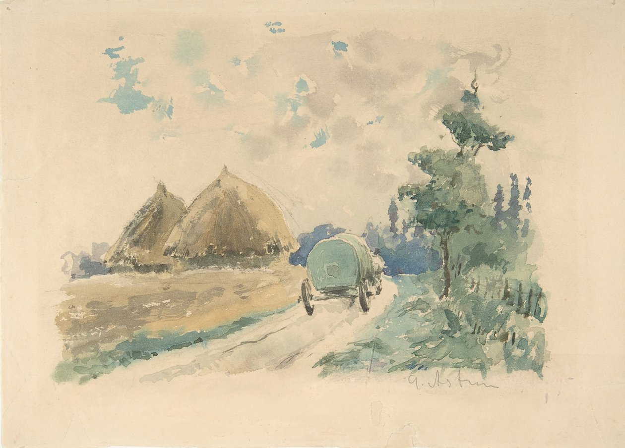 Landskap med vagn och höstackar, ca. 1869-70. av Zacharie Astruc