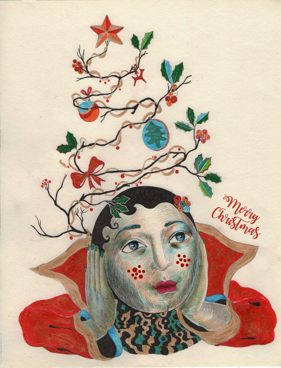 Christmas He-Elf, 2020 (bläckteckning på papper) av Sabina Nedelcheva Williams