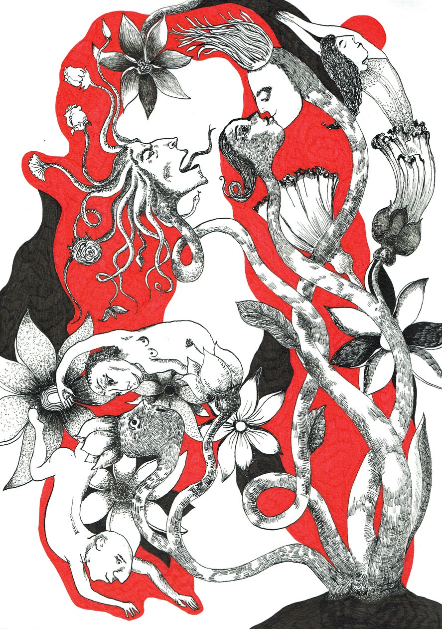 Små människor, 2018 (bläckteckning på papper) av Sabina Nedelcheva Williams