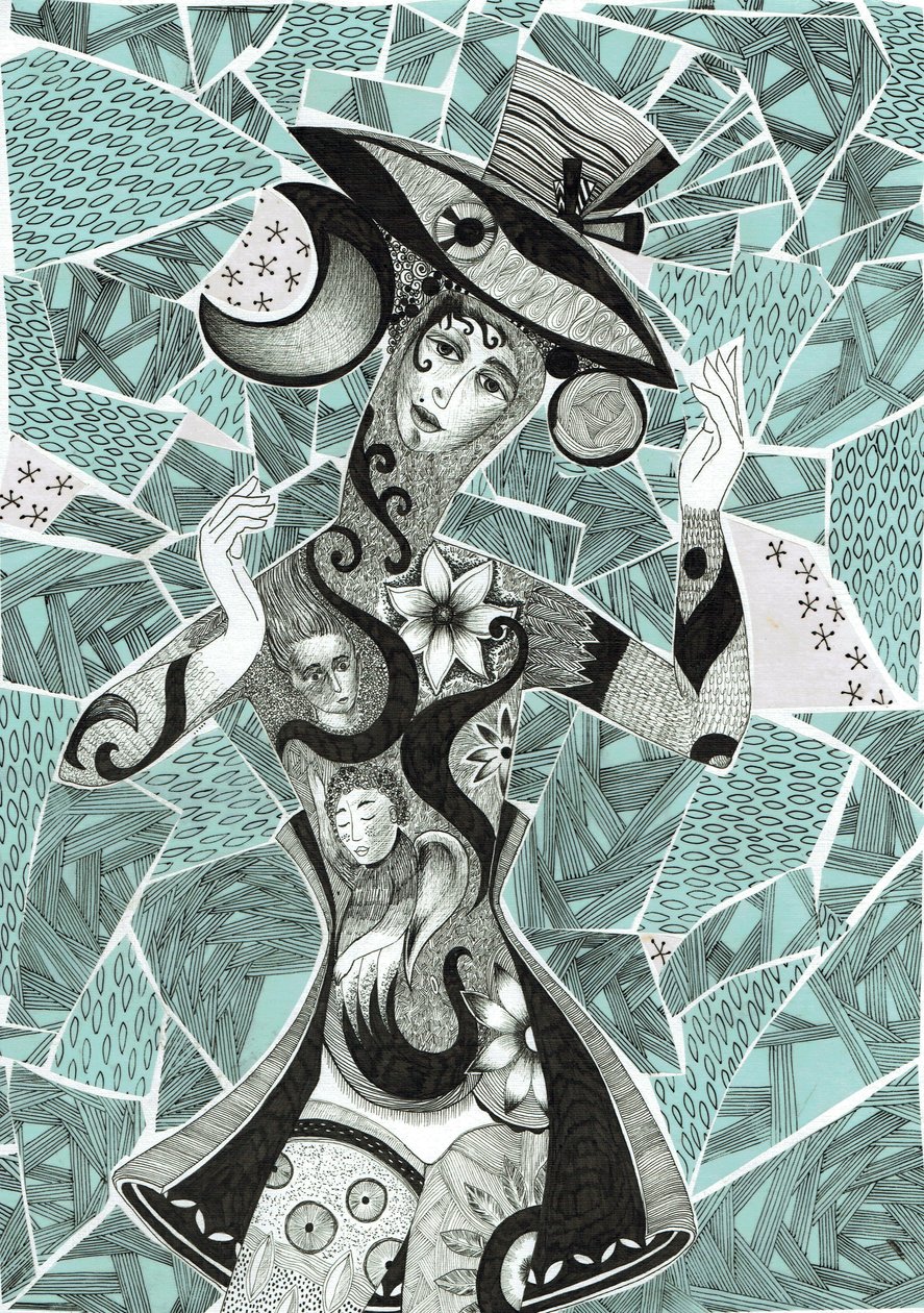 Mood, 2017 (bläck, collage på papper) av Sabina Nedelcheva Williams
