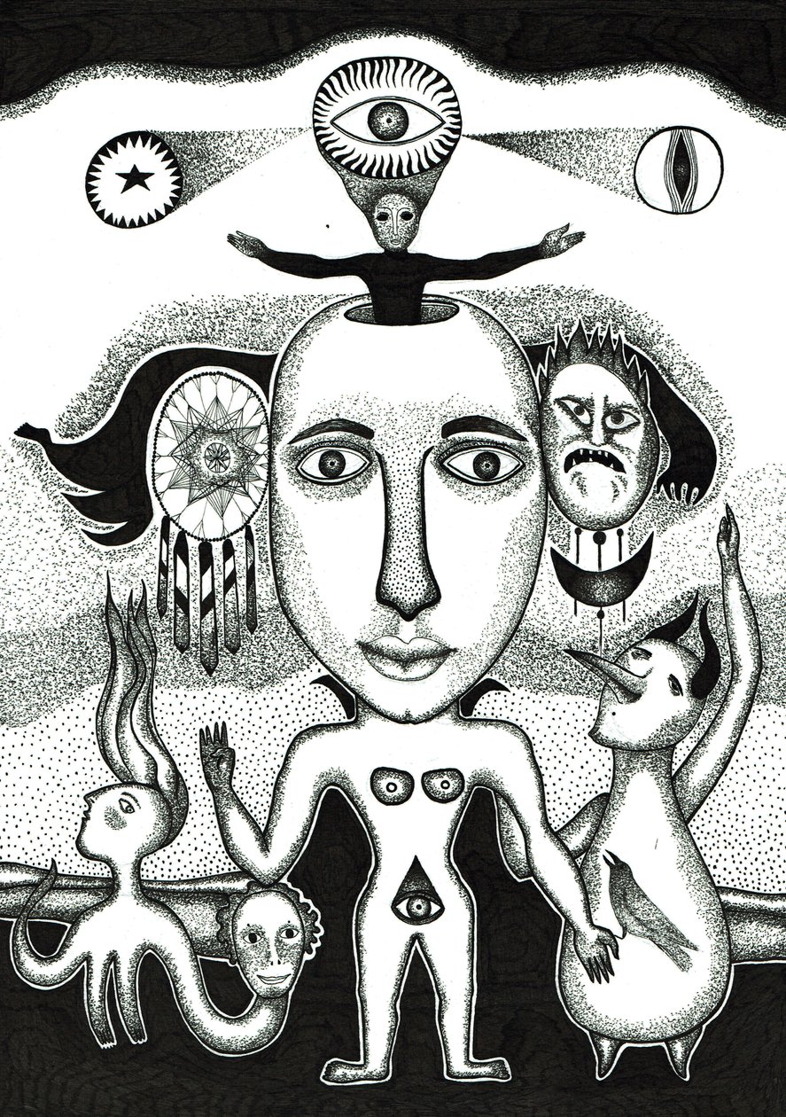 Ritual , 2018 (bläckteckning på papper) av Sabina Nedelcheva Williams