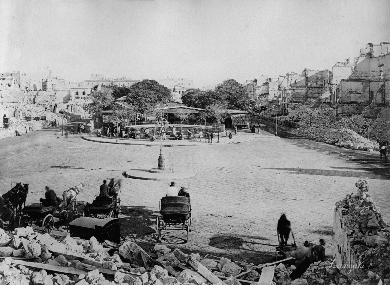 Mansheyya-torget efter bombardementet av Alexandria, 1882 av Zangaki Brothers