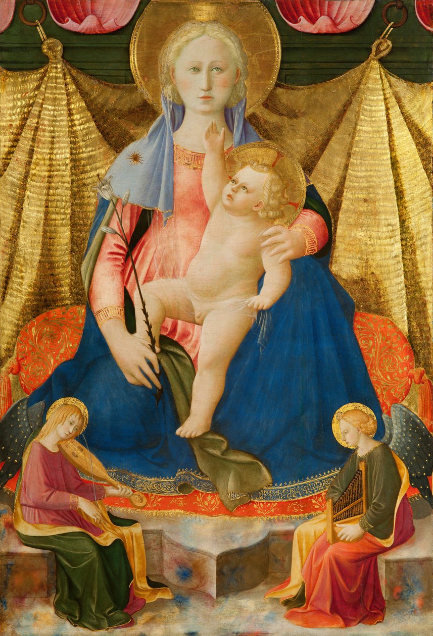The Madonna of Humility with Two Musician Angels av Zanobi di Benedetto Strozzi