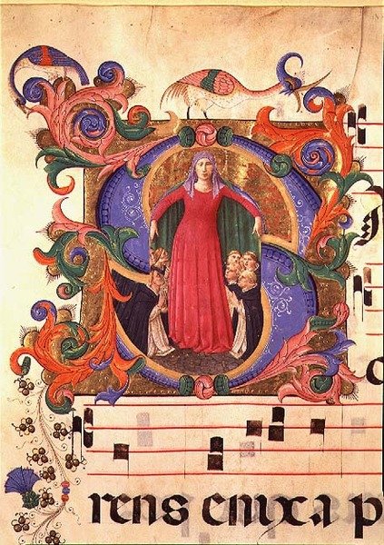 Missal 515 f.169r Madonna Misericordia, 1448-49 (för detaljer se 88925-26) av Zanobi di Benedetto Strozzi