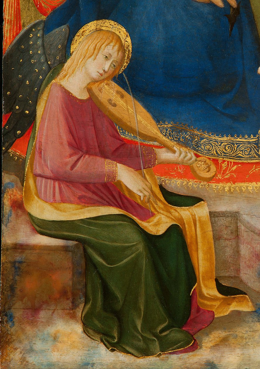Madonna av ödmjukhet med två musikeränglar. Detalj: Musikerängel, c1450. av Zanobi Strozzi