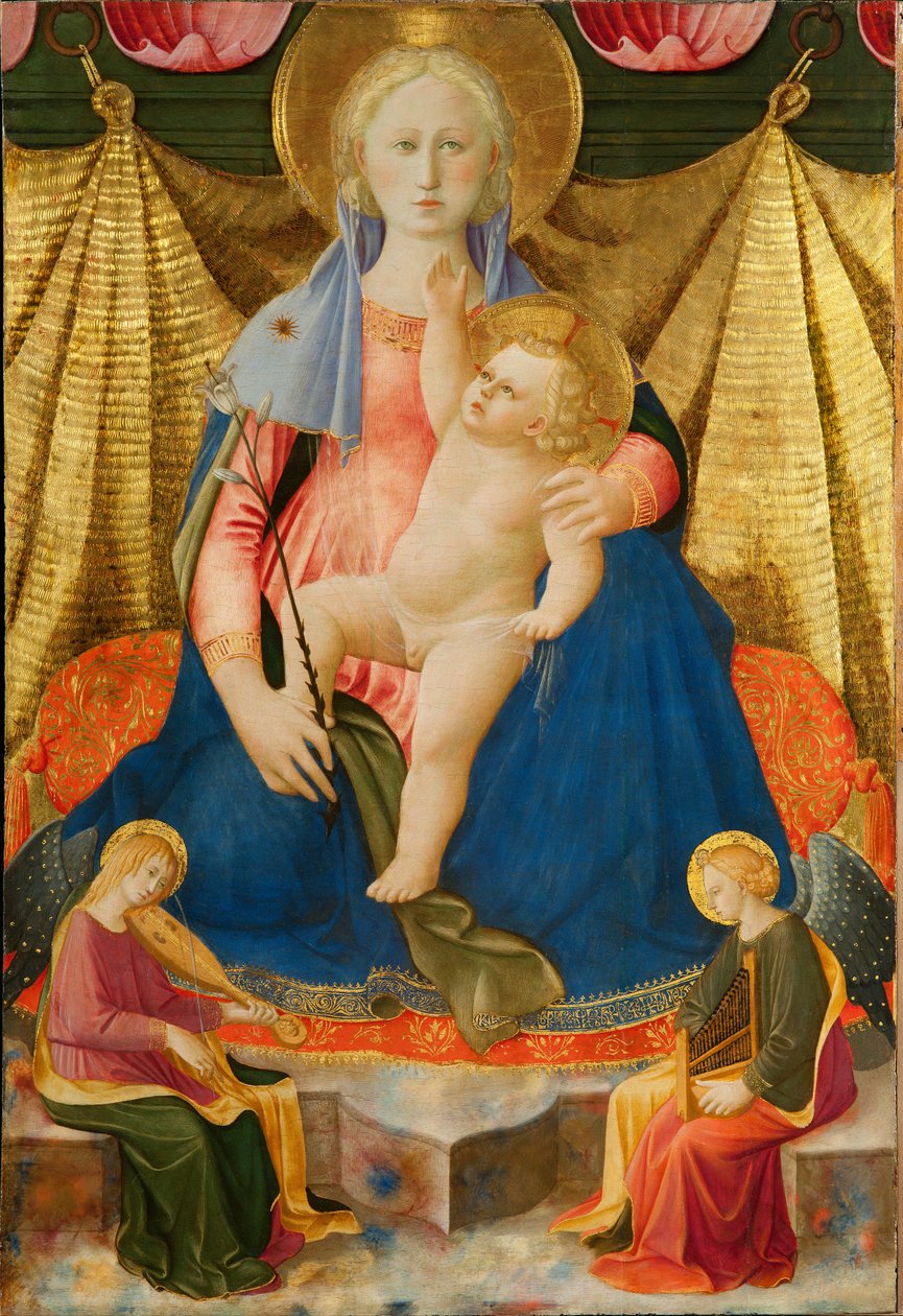 Madonna av ödmjukhet med två musikeränglar, ca. 1450 av Zanobi Strozzi