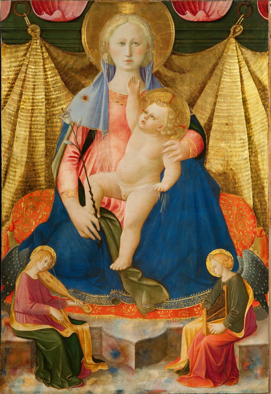 Ödmjukhetens Madonna med två musikeränglar av Zanobi Strozzi