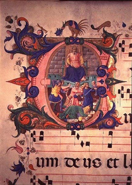 Missal 515 f.13v The Massacre of the Innocents, från en körbok avrättad före 1449 (för detaljer se 88910-11) av Zanobi di Benedetto Strozzi
