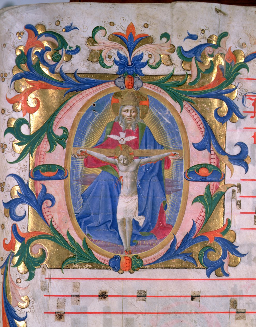 Ms 523 f.166r Historiserad initial "O" med treenigheten, från en missal, ca 1446-60 (pergament) av Zanobi di Benedetto Strozzi