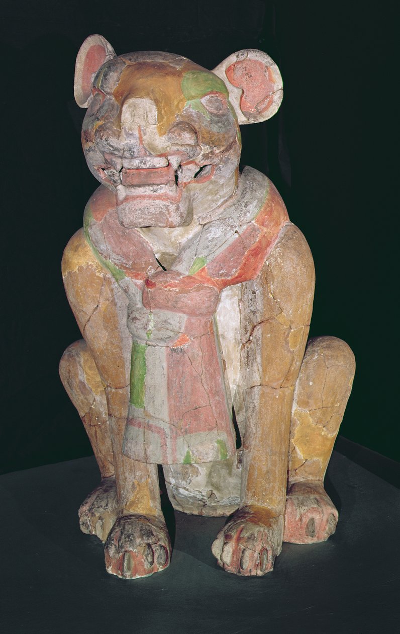 Urna som representerar en jaguar, Monte Alban, Oaxaca, Period II (keramik) av Zapotec