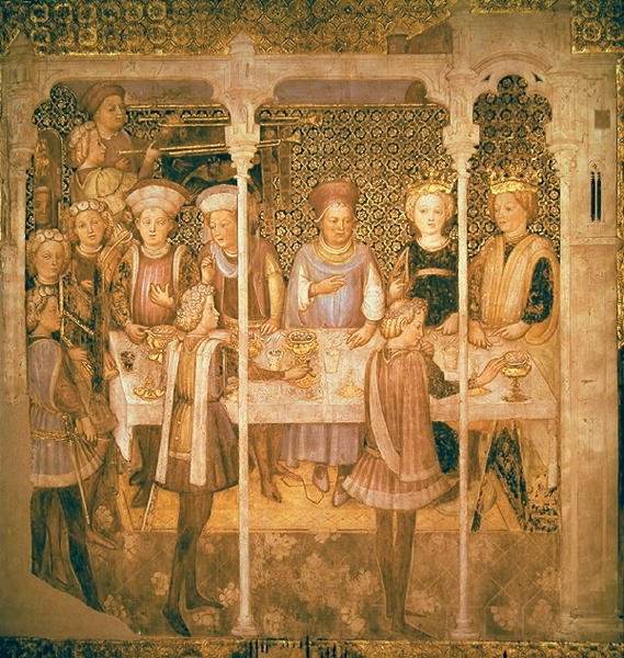 Bankett för drottning Teodolinda, från "Stories of Queen Teodolinda dei Longobardi" (fresk) av Zavattari Family