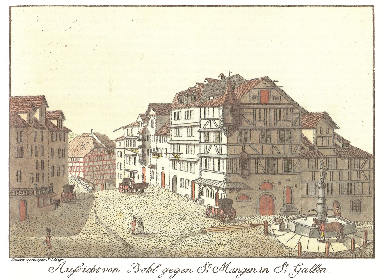 Utsikt från Bohl mot St. Mangen i St. Gallen (originaltitel) av Zeichner und Kupferstecher