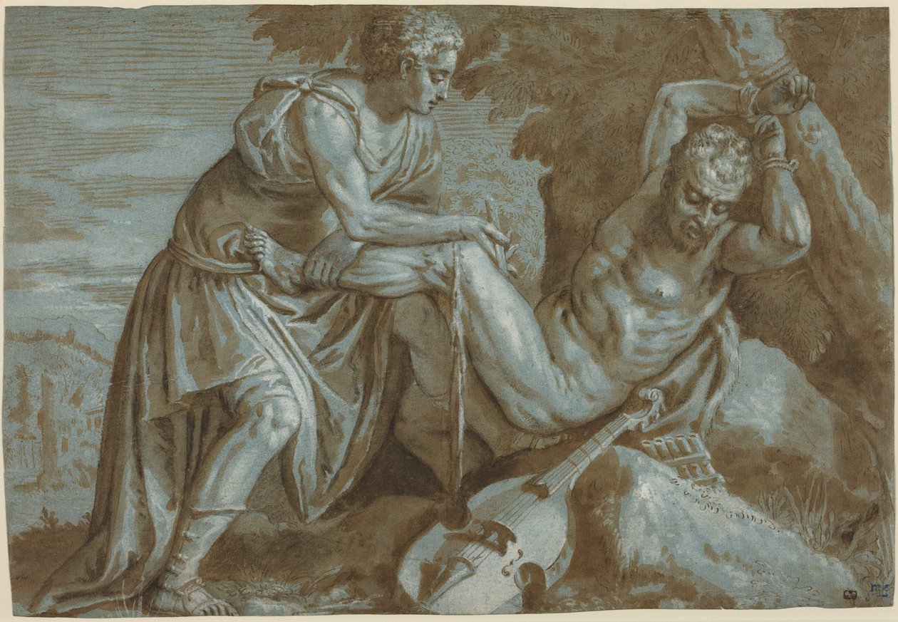 Apollo och Marsyas, ca 1600 (tuschteckning) av Zenon Veronese