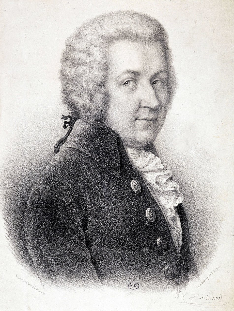 Porträtt i byst av Wolfgang Amadeus Mozart (1756-1791) - av Belliard, gravyr av Zephirin Felix Jean Marius Belliard