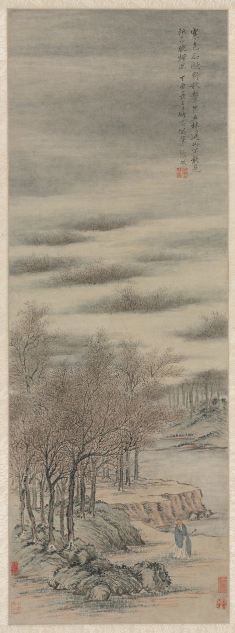 Lyssnar på Sound of Autumn in a Misty Grove, 1657. av Zhang Feng