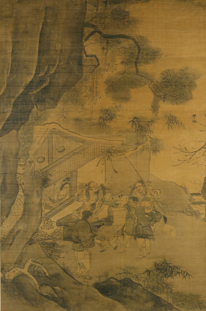 Studerar en målning, 1500-talet. av Zhang Lu