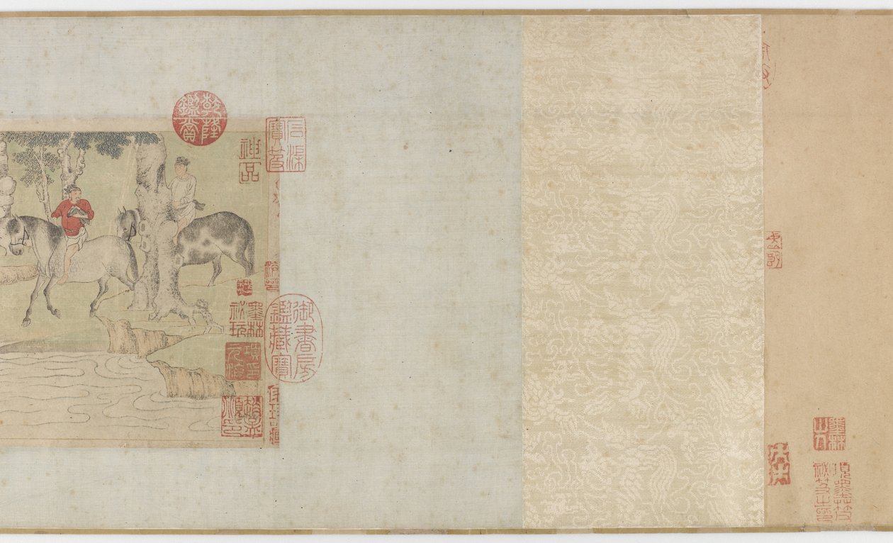Hästar och hästskötare som korsar en flod, Yuan eller tidig Ming-dynastin, 1300-talet av Zhao Mengfu Chao Meng Fu or