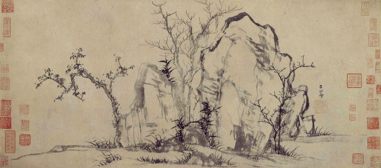 Eleganta stenar och glesa träd av Zhao Mengfu