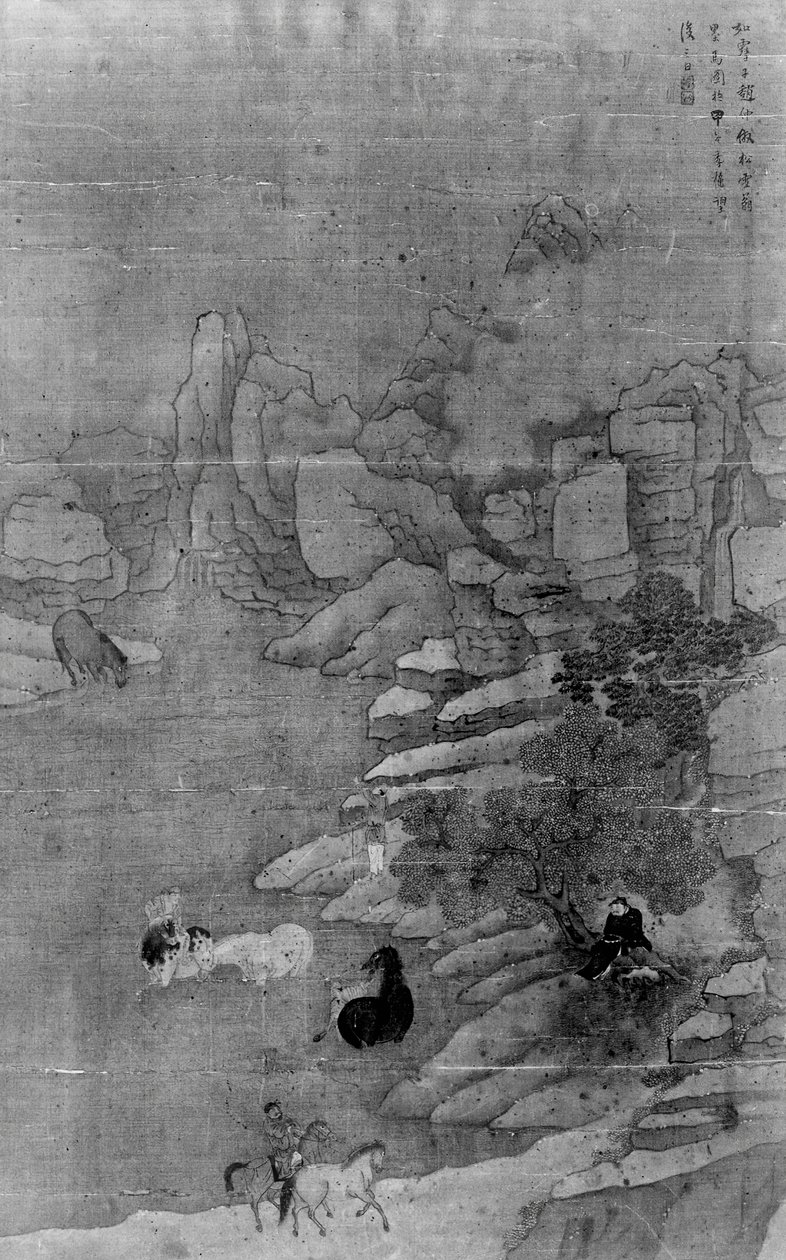 Tvätta hästarna i strömmen, 1600-talet. av Zhao Mengfu