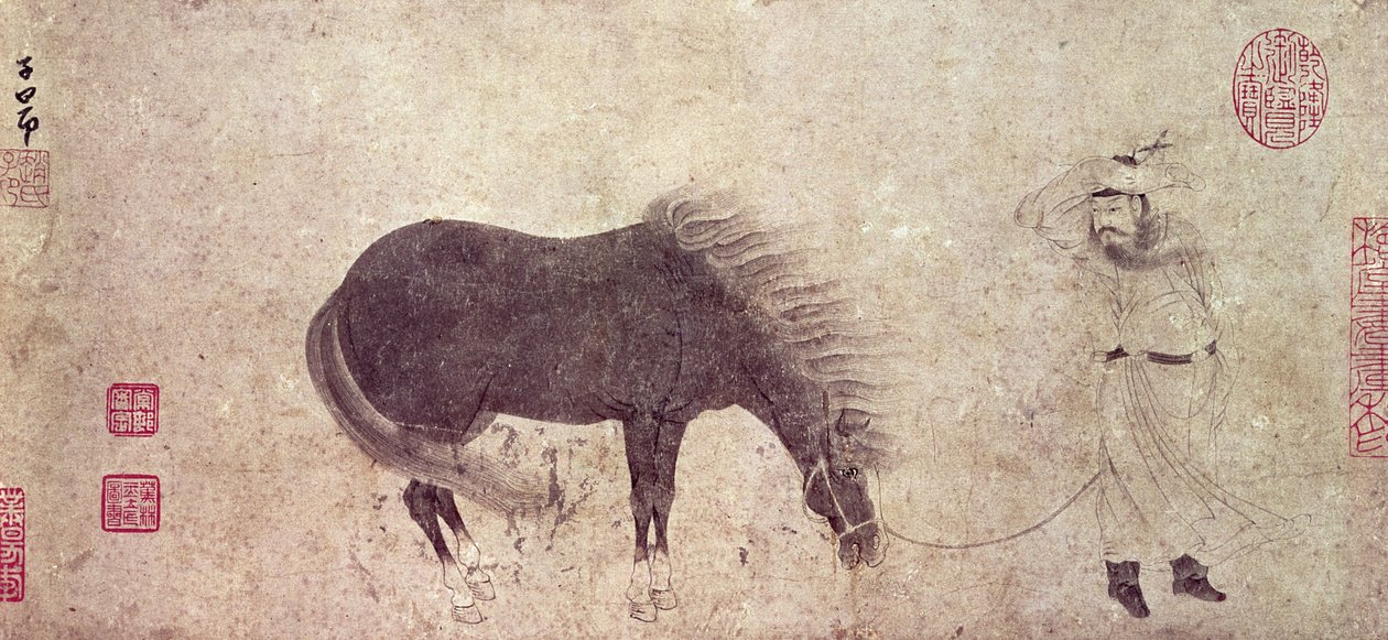 Häst och brudgum på vintern (bläck på papper) av Zhao Mengfu Chao Meng Fu or