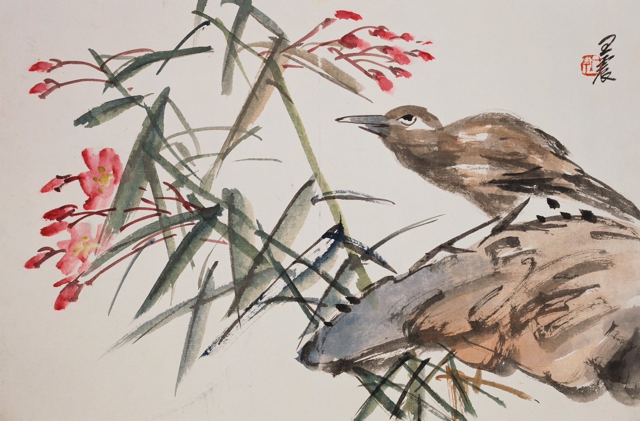 Blad från ett album med blom- och fågelmålningar av Zhen Wang
