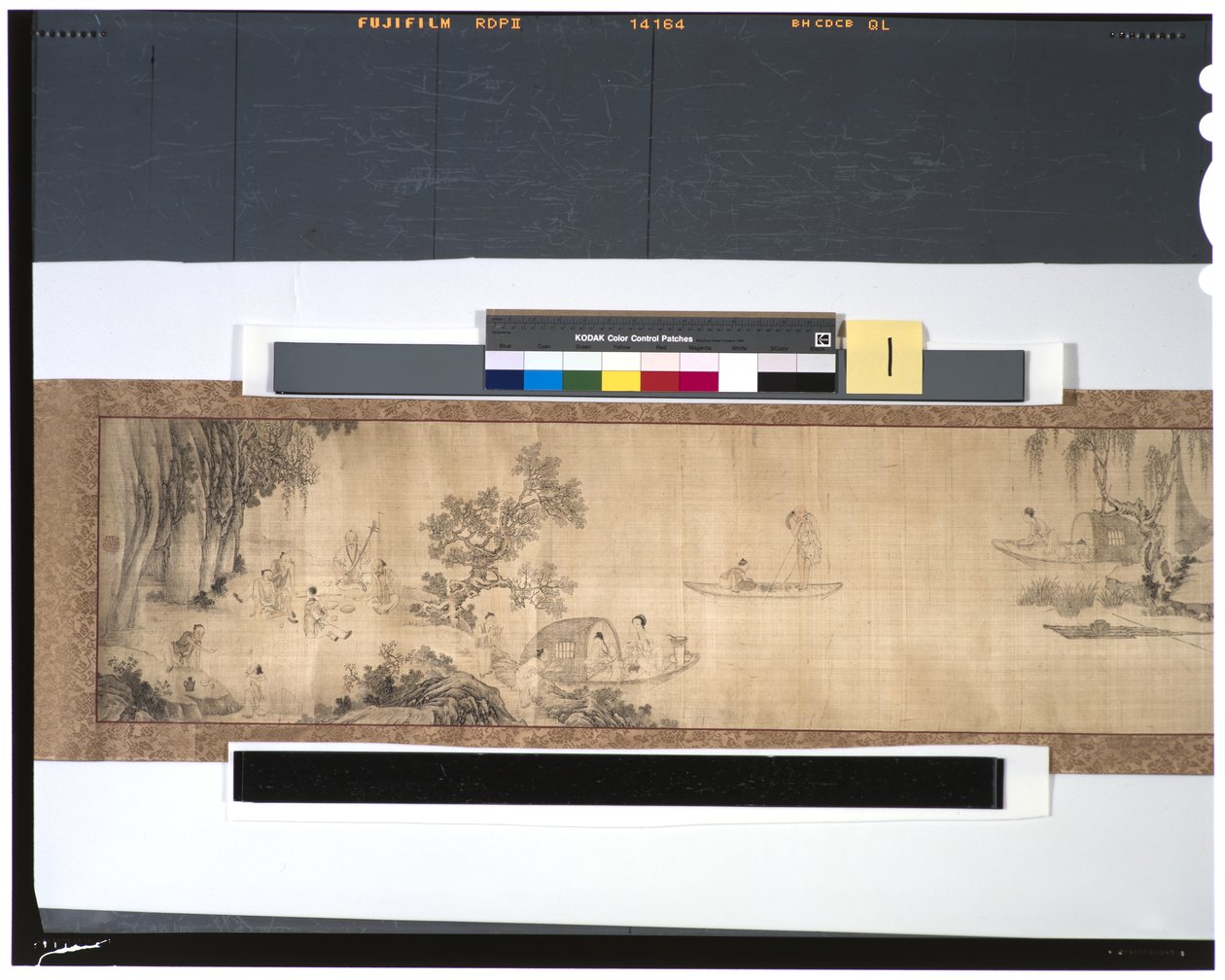 Fiskarnas liv längs floden, 1700-talet (bläck och färg på siden, handscroll) av Zhou Shanguan