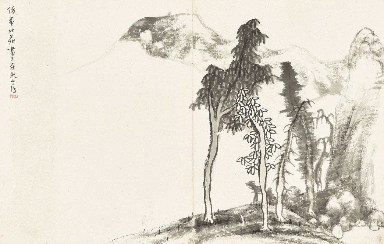 Landskap och blommor, album med sex blad av Zhu da Bada Shanren