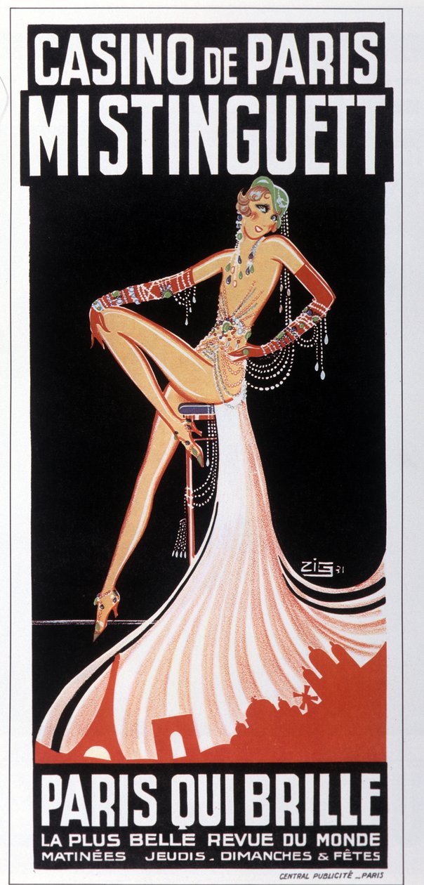 Affisch av Mistinguett (Mistinguette) på Casino de Paris av Zig. 1931.DR av Zig