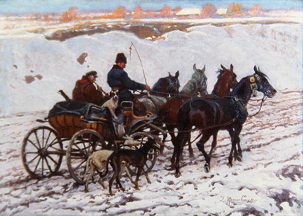 Hästdragen vagn (olja på duk) av Zygmunt Rozwadowski