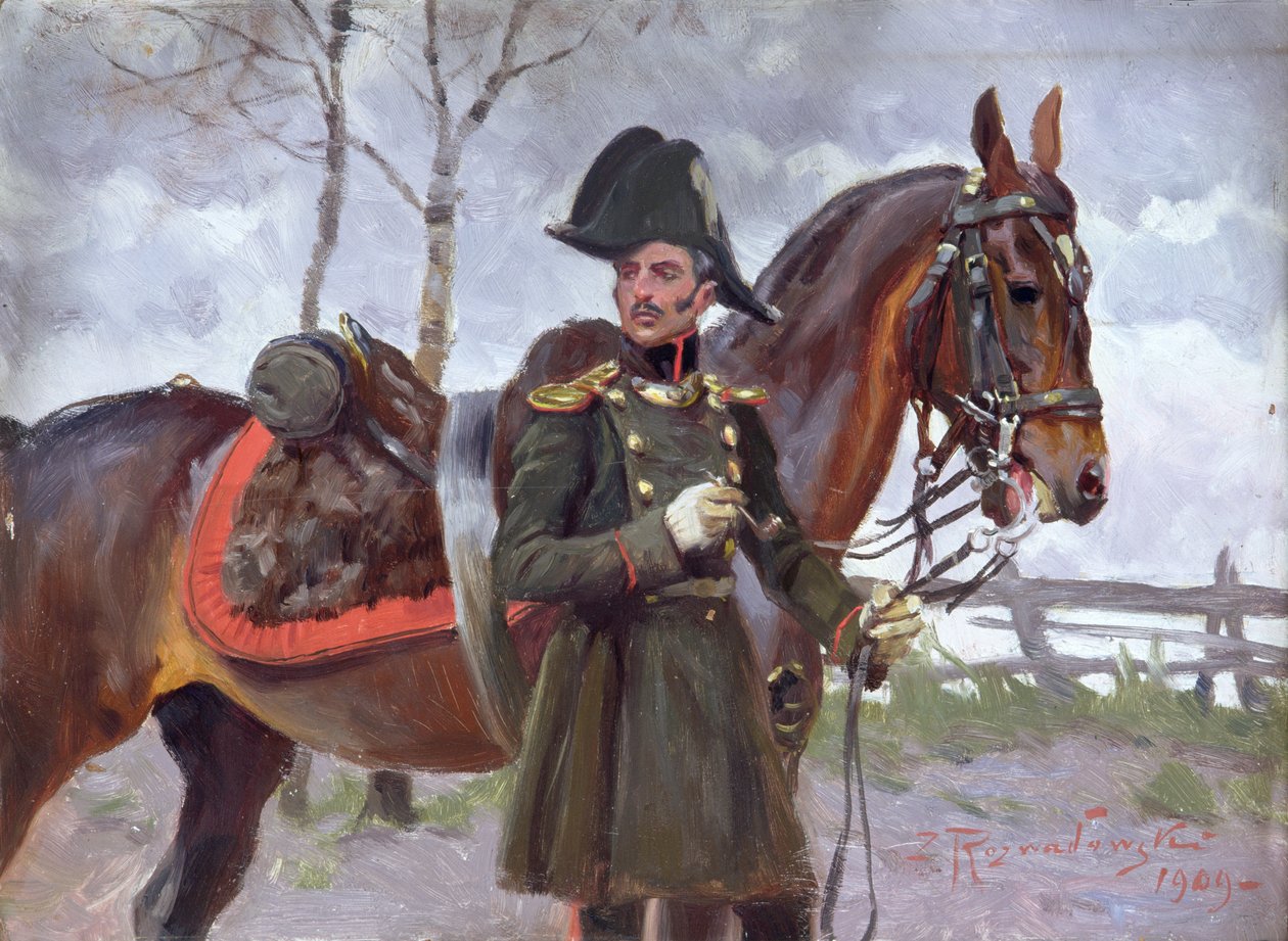 Napoleonisk soldat med en häst av Zygmunt Rozwadowski