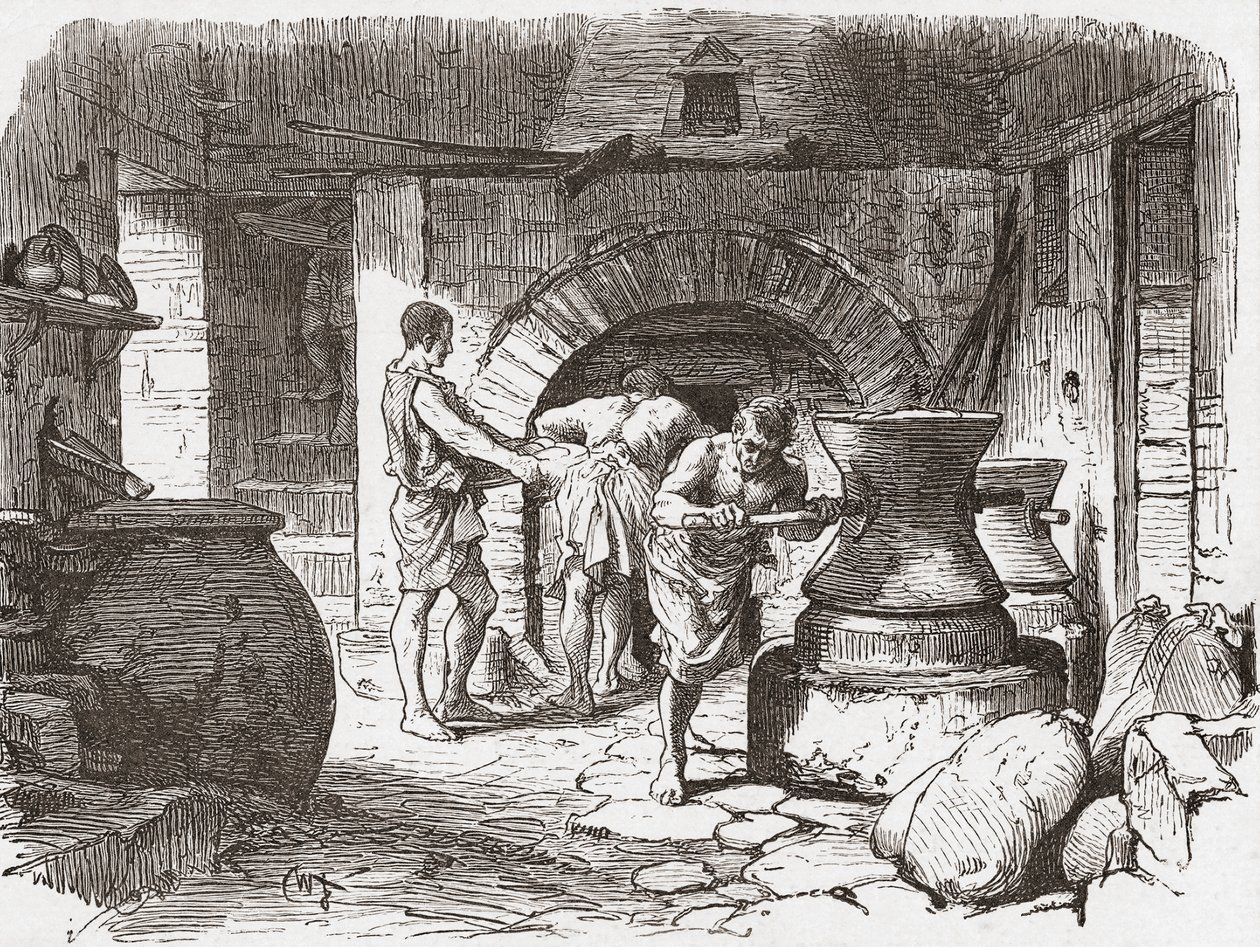 Ett romerskt bageri, Pompeji, Italien. av . .