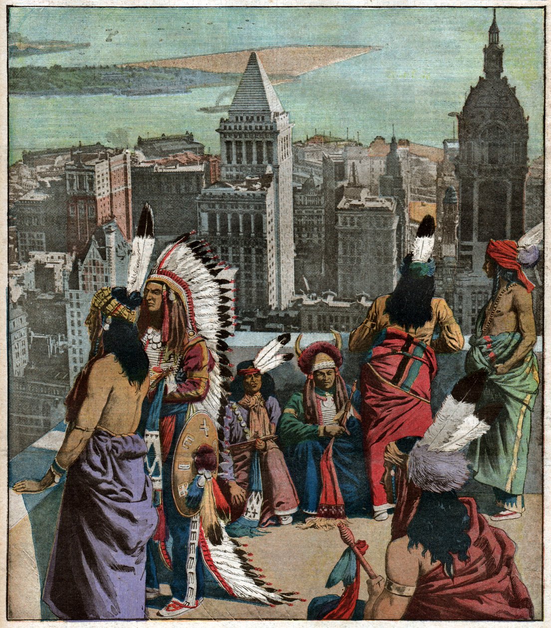 Amerindiens pieds noirs i New York. Black feet indianer i New York. av Ferdinand Georg Waldmuller