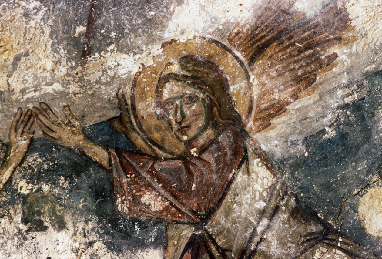 Ängel, fresk i den bysantinska kyrkan Agios Georgios, Apodoulou, Kreta, Grekland (foto) av Georg Carl Heinrich Dollmann