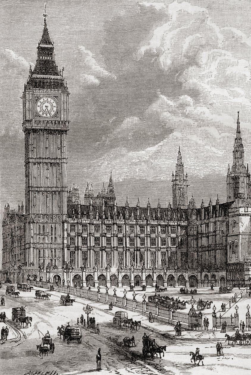 Big Ben and the Houses of Parliament, London, England, sedd här på 1800-talet. av . .