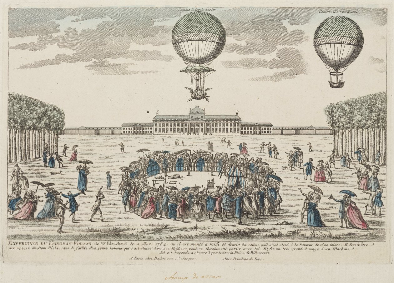Blanchards första uppstigning i en ballong, 2 mars 1784 av Frederick (attr. to) Barnard