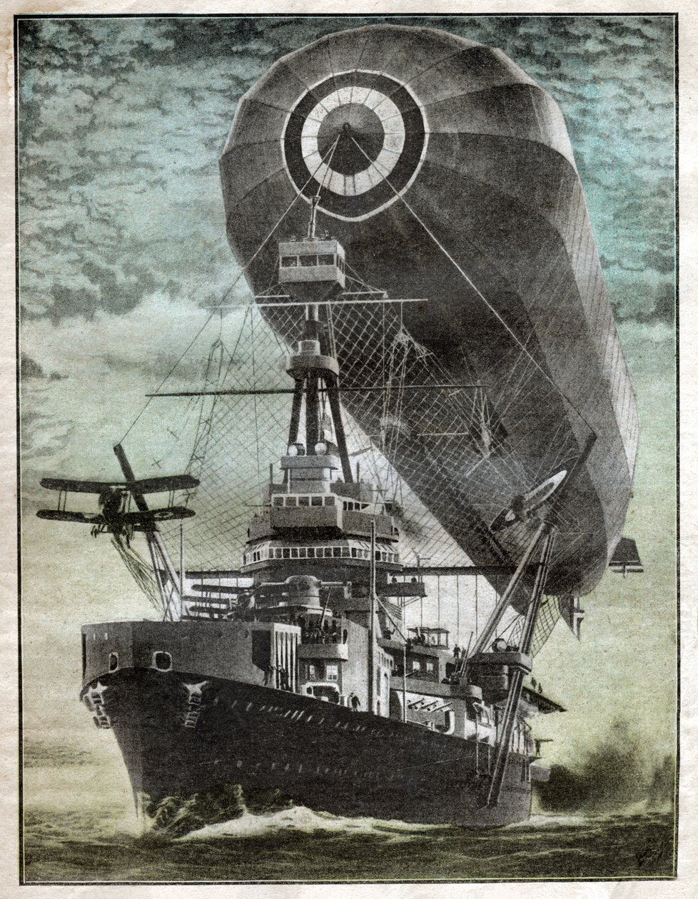 Brittiska Breastplate-paret har ett luftskepp och ett flygplan. Krigsskeppsprojekt. 1924 (illustration) av . .