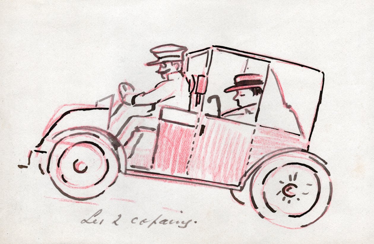 Bil med förare. omkring 1910 (ritning) av . .