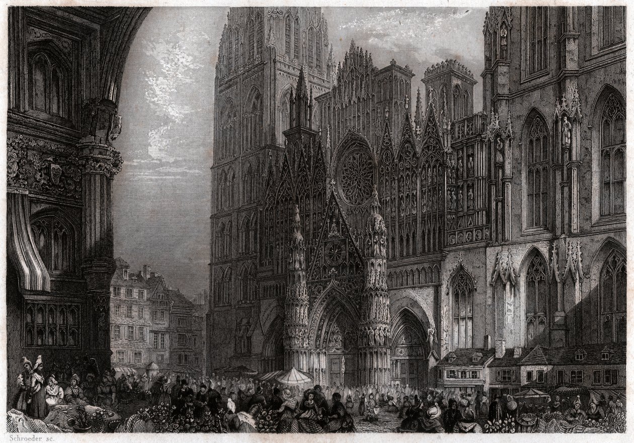Cathedrale de Rouen, cirka 1850 (gravyr) av . .